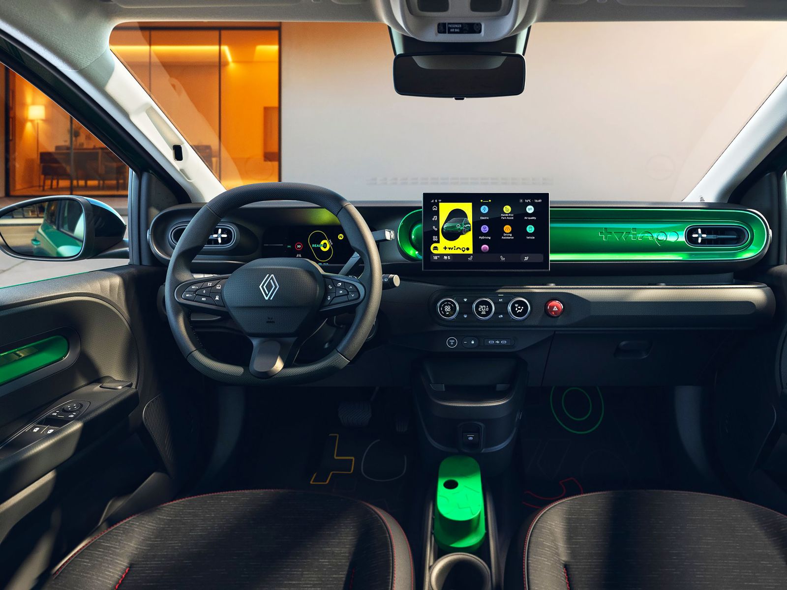 Renault Twingo E-Tech EV 2027 Interior Front Seats Dashboard Infotainment Design